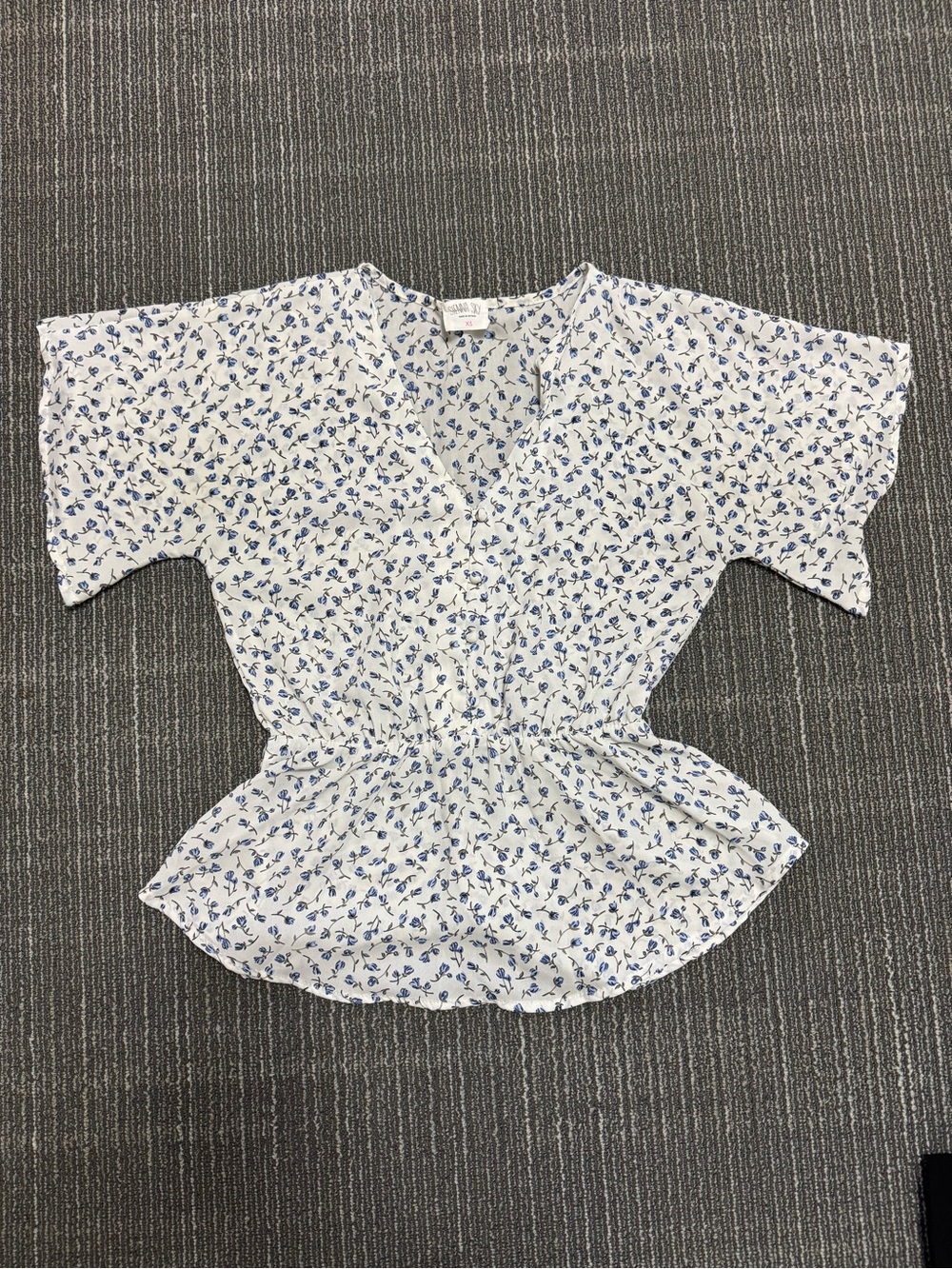 Sienna Sky White Blouse with Blue Floral Peplum